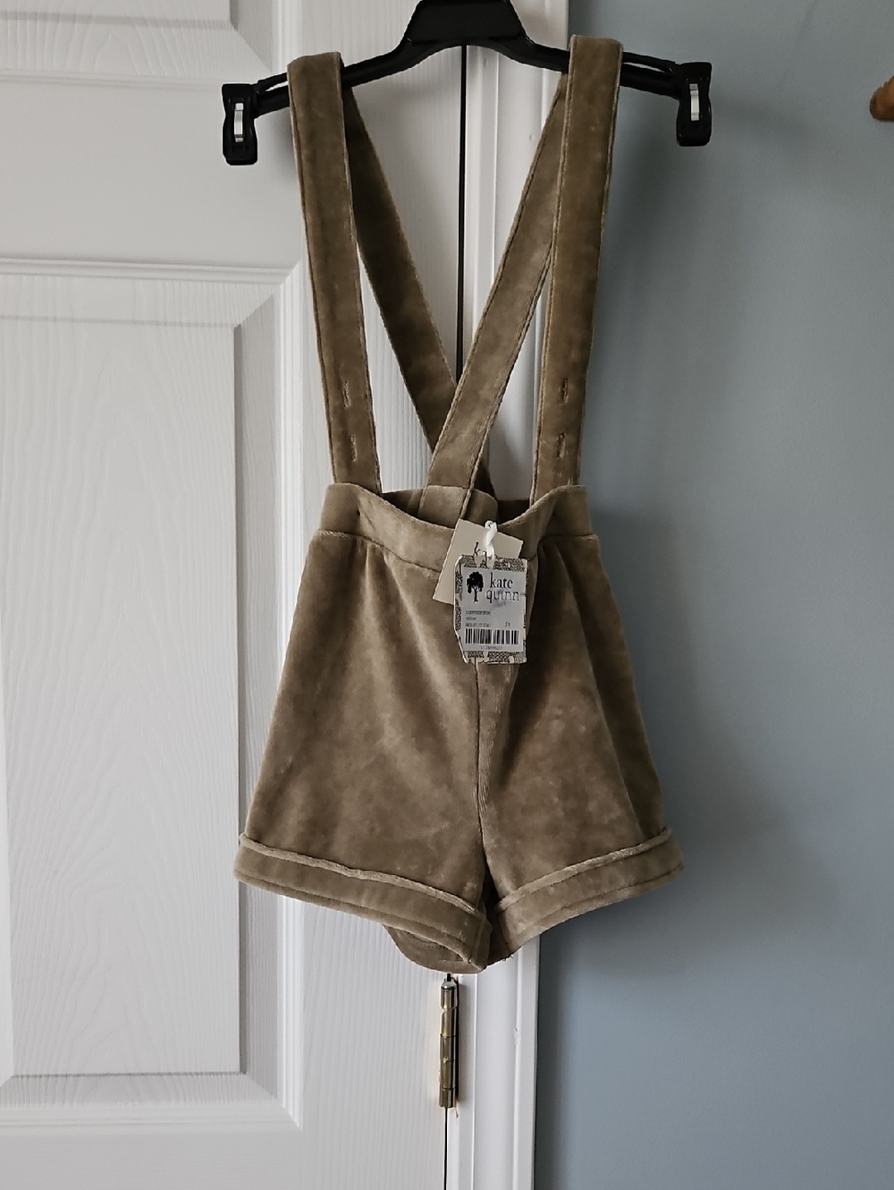 kate quinn Olive Velvet Suspender  Shorts